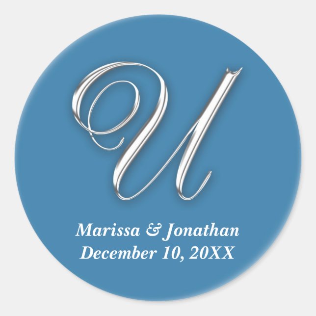 Sticker Rond Premier U bleu monogramme nom personnalisé pour sc (Devant)
