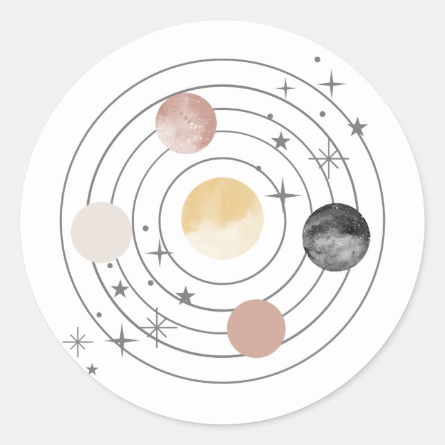 Sticker Rond Premier Voyage Autour De L'Espace Soleil (Devant)