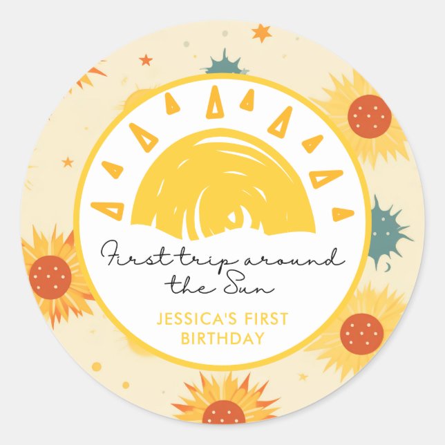 Sticker Rond Premier voyage autour du soleil 1er anniversaire (Devant)