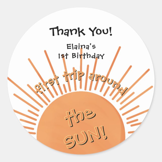 Sticker Rond Premier Voyage Autour Du Soleil 1Er Anniversaire (Devant)