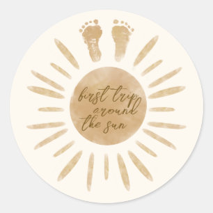 Sticker Rond Premier voyage autour du soleil 1er anniversaire B