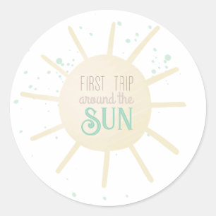Sticker Rond Premier Voyage Autour Du Soleil Premier Anniversai