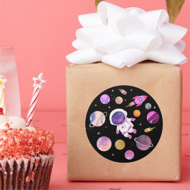 Sticker Rond Première année de l'astronaute rose (Fête)