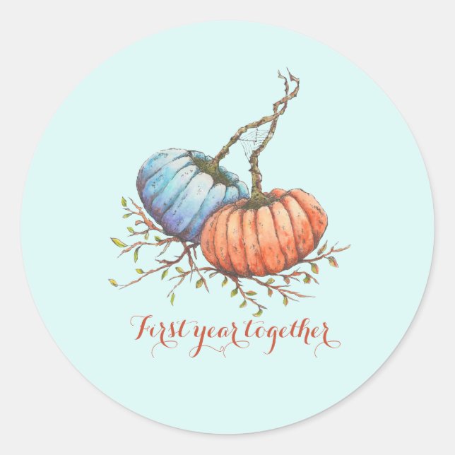 Sticker Rond Première année ensemble. Deux citrouilles d'aquare (Devant)