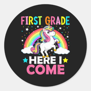 Sticker Rond Première Année Ici Je Reviens Unicorn Retour À L'É