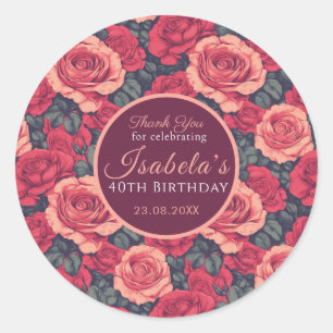 Sticker Rond Première année sur le thème de la rose personnalis