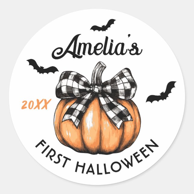 Sticker Rond Première chauves-souris Citrouille d'Halloween de  (Devant)