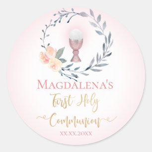 Sticker Rond Première communion catholique fille
