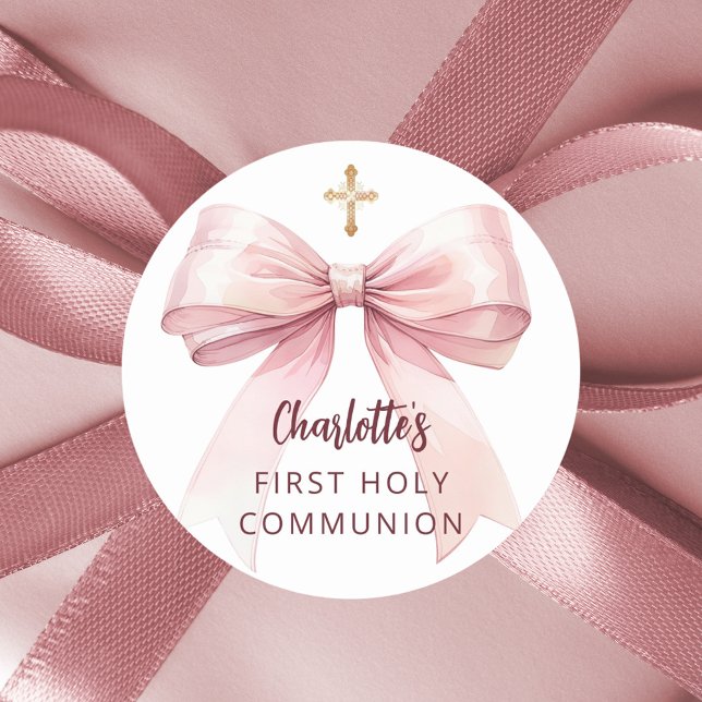 Sticker Rond Première communion croix de la fille arc rose (Créateur téléchargé)