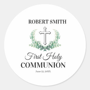 Sticker Rond Première communion feuille verte