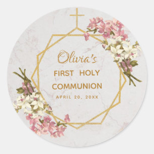 Sticker Rond Première Communion Florale Orchidées Marbre