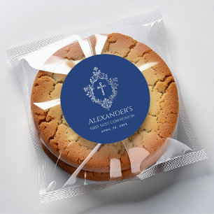 Sticker Rond Première communion garçon croix de crête vintage b