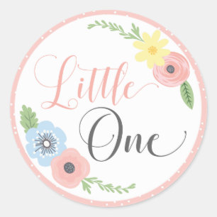 Sticker Rond Première fête d'anniversaire florale de Bébé