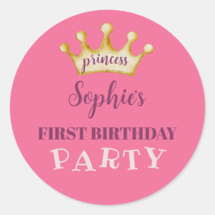 Sticker Rond Première fête d'anniversaire Rose & Gold Princesse
