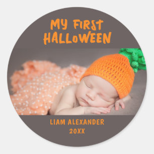 Sticker Rond Première photo de bébé Halloween Gris