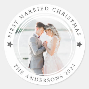 Sticker Rond Première photo de Noël mariée