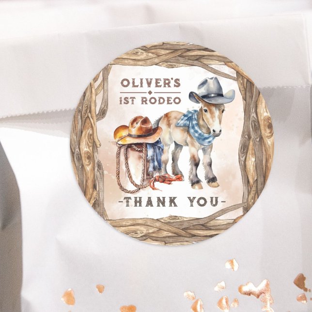 Sticker Rond PREMIÈRE RODÉE | Boy Cowboy 1st Birthday Party (Créateur téléchargé)