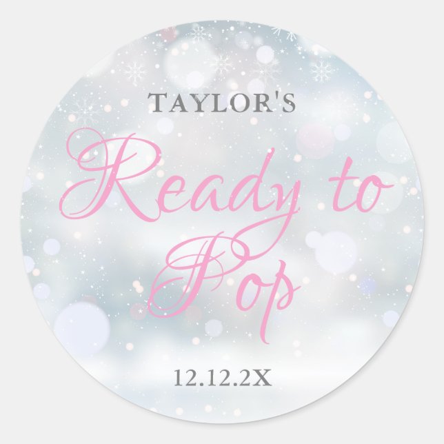 Sticker Rond Premiers flocons de neige prêts à pop Baby shower  (Devant)