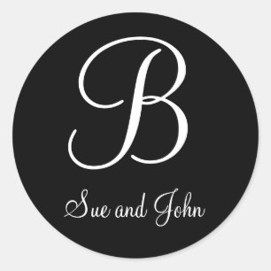 Sticker Rond Premiers noms Initiale B Noir et Blanc Mariage