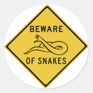 Sticker Rond Prenez garde des serpents, panneau d'avertissement
