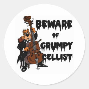 Sticker Rond Prenez garde du violoncelliste grincheux
