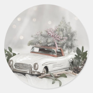 Sticker Rond Prenez la maison d'arbre de Noël sur une voiture