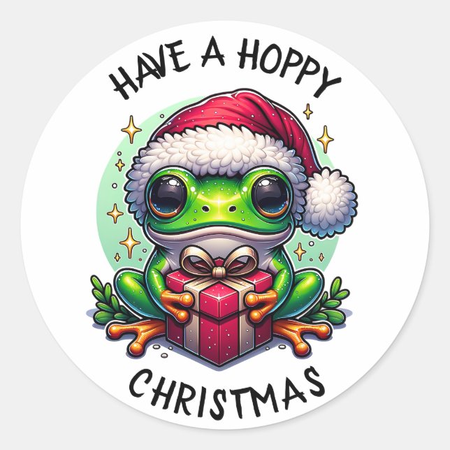 Sticker Rond Prenez un Noël Hoppy | Pun de grenouille (Devant)