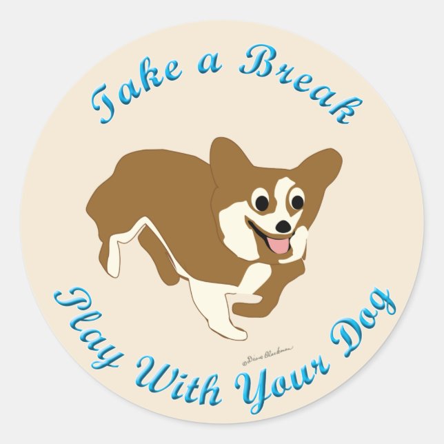 Sticker Rond Prenez Une Pause (Pembroke Welsh Corgi) (Devant)