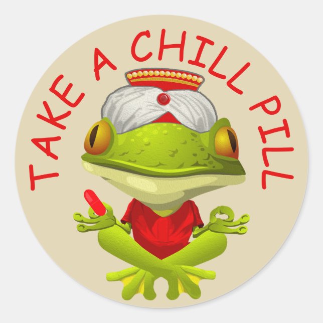 Sticker Rond Prenez une pilule à froid Grenouille Yogi (Devant)