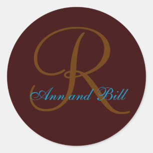 Sticker Rond Prénom Brown et Turquoise et sceau initial Dernier