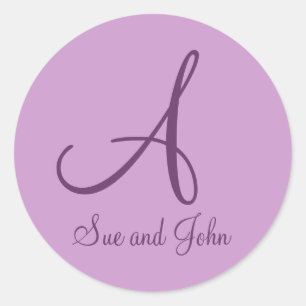 Sticker Rond Prénoms et Dernier Mauve initiale A