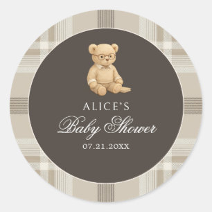 Sticker Rond Preppy Bear Soft Neutral Baby shower