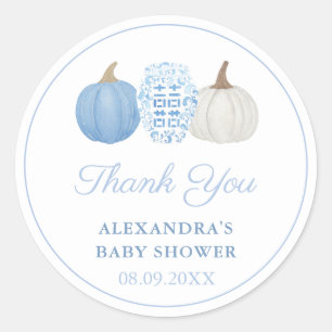 Sticker Rond Préppy Blue & White Citrouille Wedding shower Favo