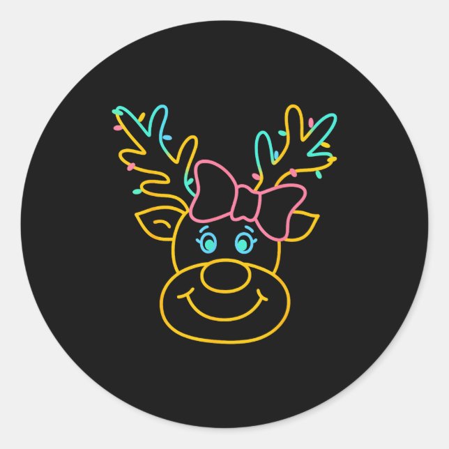 Sticker Rond Preppy Christmas Coquette Bow Reindeer Family Matc (Devant)