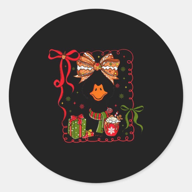 Sticker Rond Preppy Christmas Santa Gooses Bow Xmas Tree Funny  (Devant)
