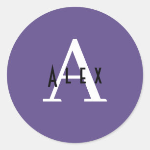 Sticker Rond Préppy Classy Purple Nom du monogramme + initial