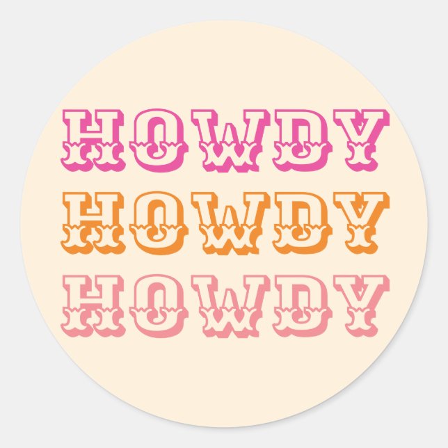 Sticker Rond Preppy Girly Howdy Hot Rose Orange (Devant)
