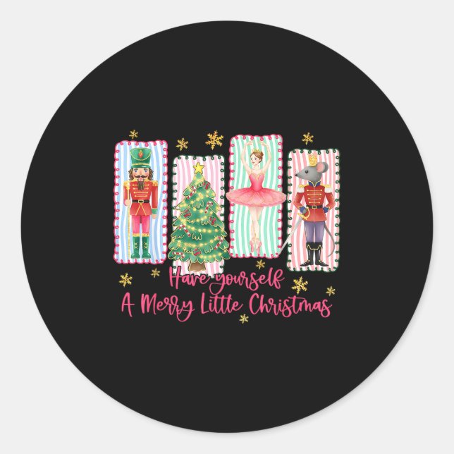 Sticker Rond Preppy Have Yourself A Merry Christmas Nutcracker  (Devant)