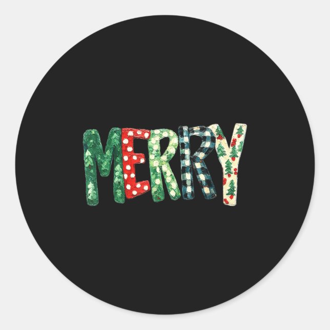 Sticker Rond Preppy Merry,christmas Funny Froral Checkered Gift (Devant)
