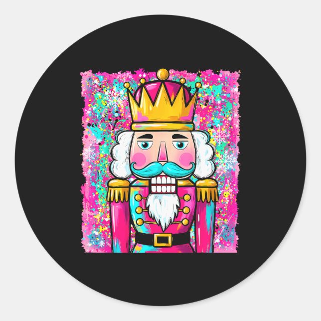 Sticker Rond Preppy Nutcracker Merry Christmas Xmas Pajamas Wom (Devant)