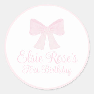 Sticker Rond Preppy Pink Bow Grandmillennial Premier anniversai