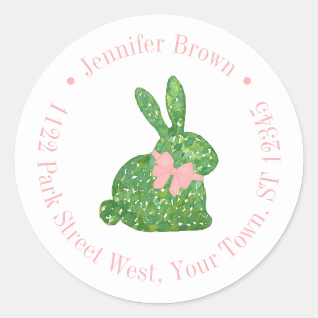 Sticker Rond Preppy Pink Bunny Baby shower Adresse de retour (Devant)