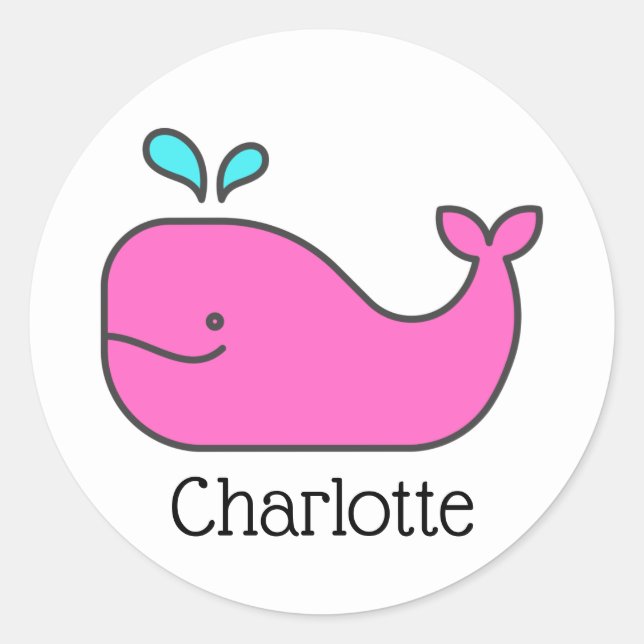 Sticker Rond Preppy Pink et Aqua Whale Personnalisé (Devant)