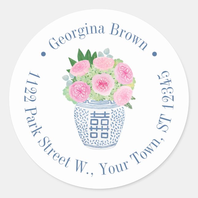 Sticker Rond Preppy Pink Rose anglais Adresse de retour (Devant)