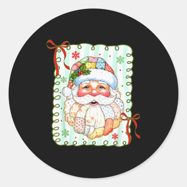 Sticker Rond Preppy Santa Claus Christmas Patchwork Santa Xmas  (Devant)