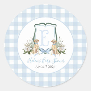 Sticker Rond Preppy Southern Blue Boy Baby shower Chien