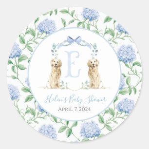 Sticker Rond Preppy Southern Blue Boy Baby shower Chien