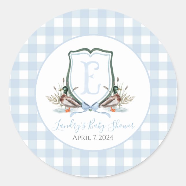 Sticker Rond Préppy Southern Blue Boy Duck Baby shower (Devant)
