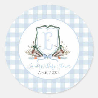 Sticker Rond Préppy Southern Blue Boy Duck Baby shower
