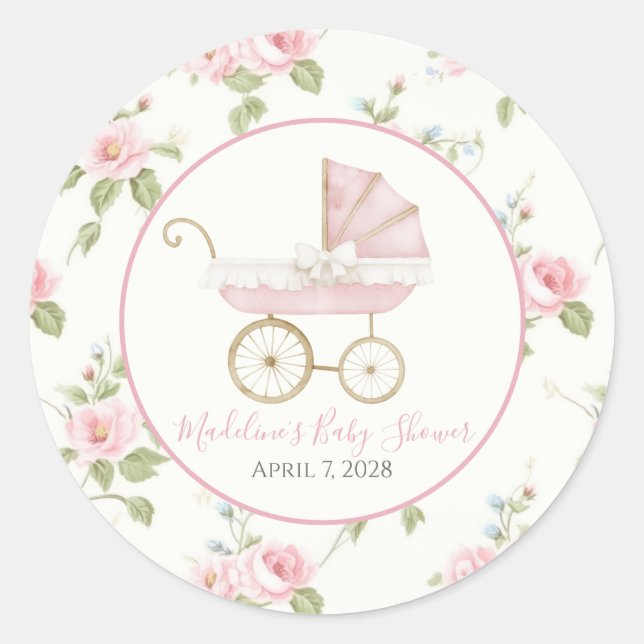 Sticker Rond Preppy Southern Rose Floral Girl Baby shower (Devant)